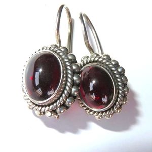 Large Garnet Cabochons Sterling Silver Earrings